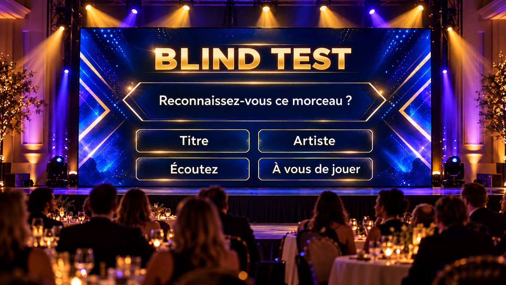 Illustration d’un blind test présenté sur un mur LED