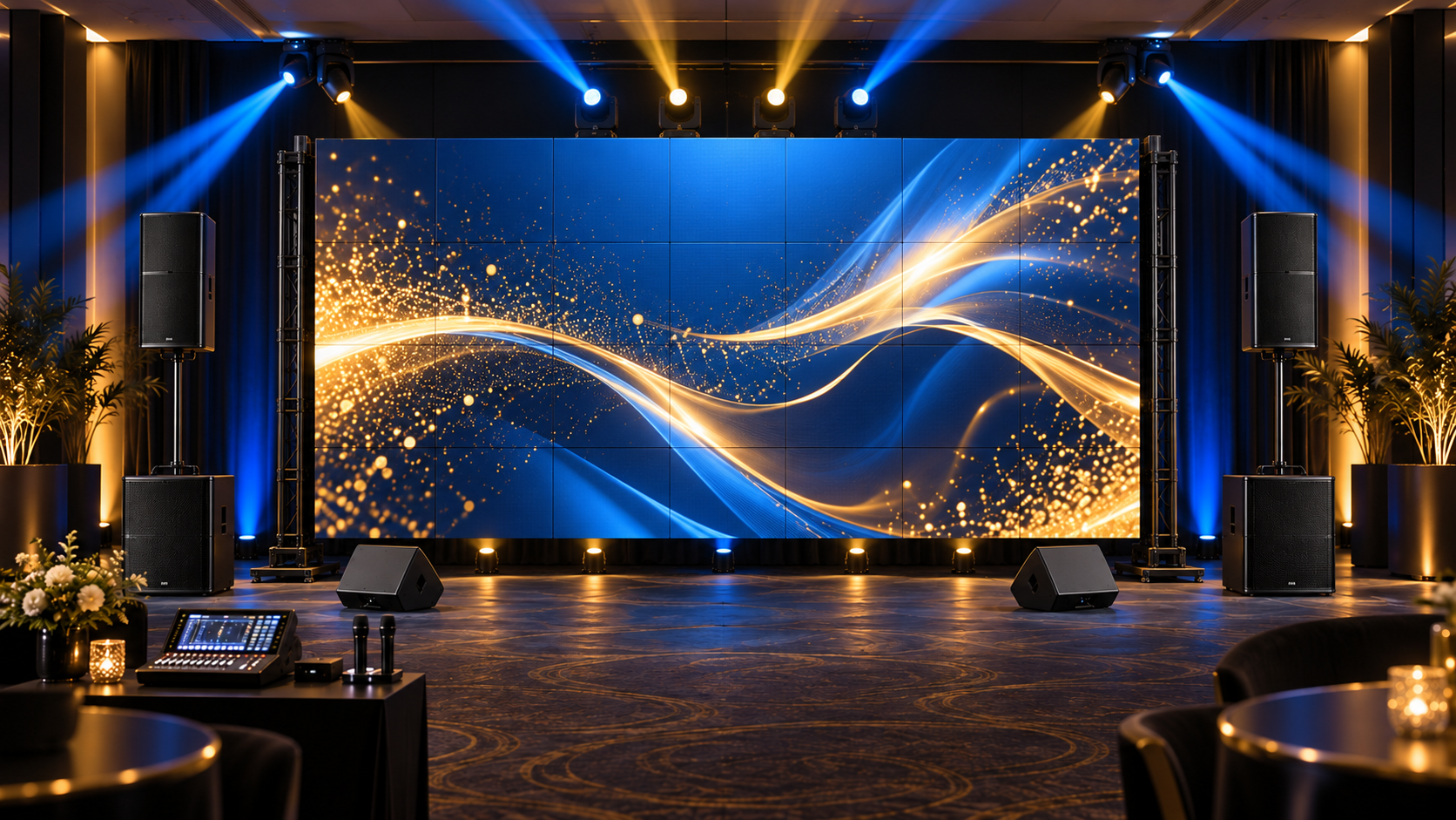 Illustration du pack complet : mur LED, sonorisation et éclairage